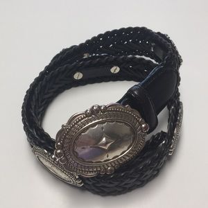 Brighton Black Braided Silver Medallion Belt